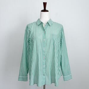 J. Jill Green Stripe Lightweight Cotton Voile Button-Up Shirt